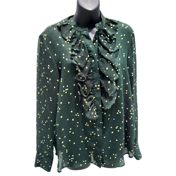 H&M Green Ruffled polka dots button-down blouse size 12 - Picture 1 of 6